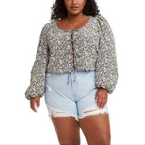 Levi's Cropped Floral Front Tie Closure Top Womens Size 3X